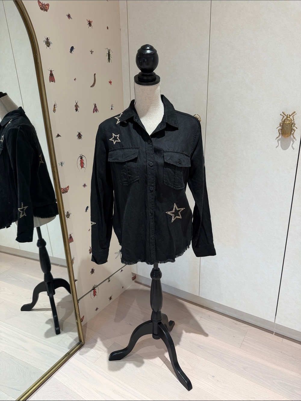 Rails Black Star-Embroidered Button Down Shirt